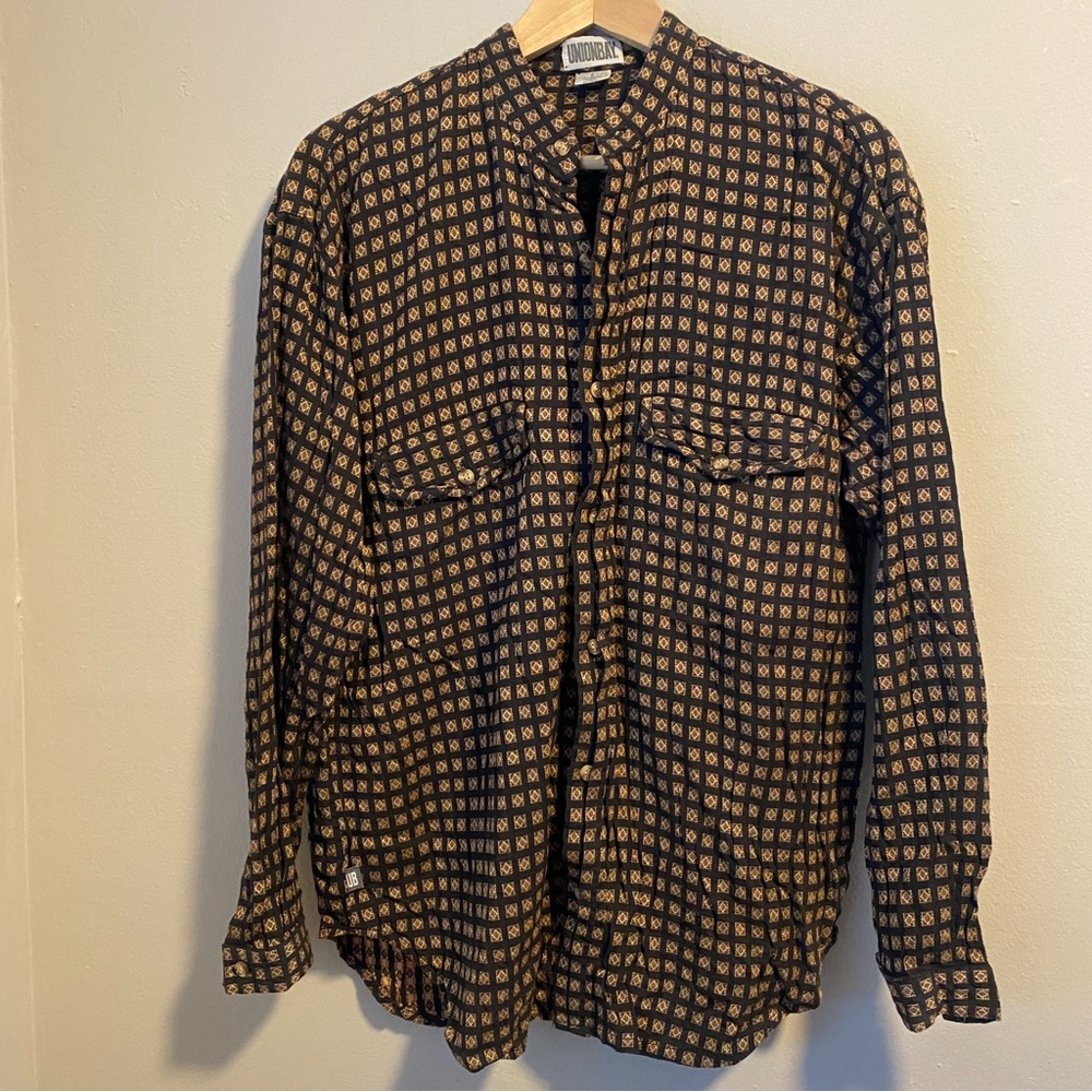 Vintage Unionbay long sleeve black pattern 90s skater casual button down top S